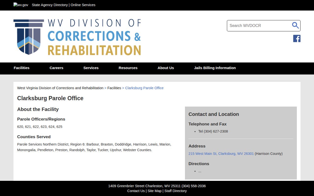 Clarksburg office serving Braxton County parole supervision